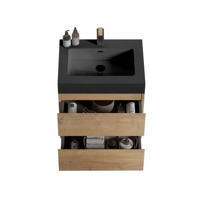 Alice - Natural Oak Bathroom Vanity With Sink, Large Storage Wall Mounted Floating Bathroom Vanity For Modern Bathroom, One-Piece Sink Basin Without Drain