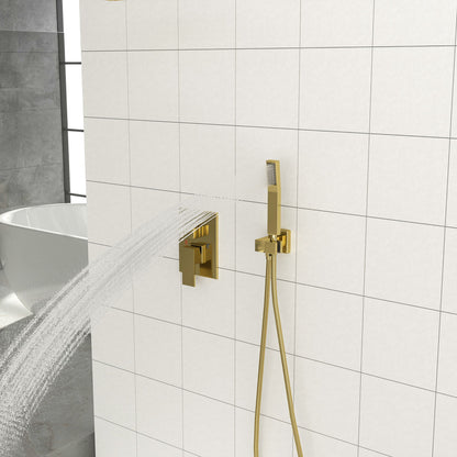 Modern Dual Shower Head System With 16" Ceiling Mount Finish, Stainless Steel And Brass