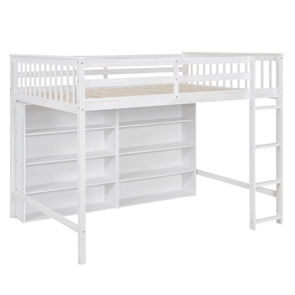 Loft Bed With 8 Open Storage Shelves And Built In Ladder