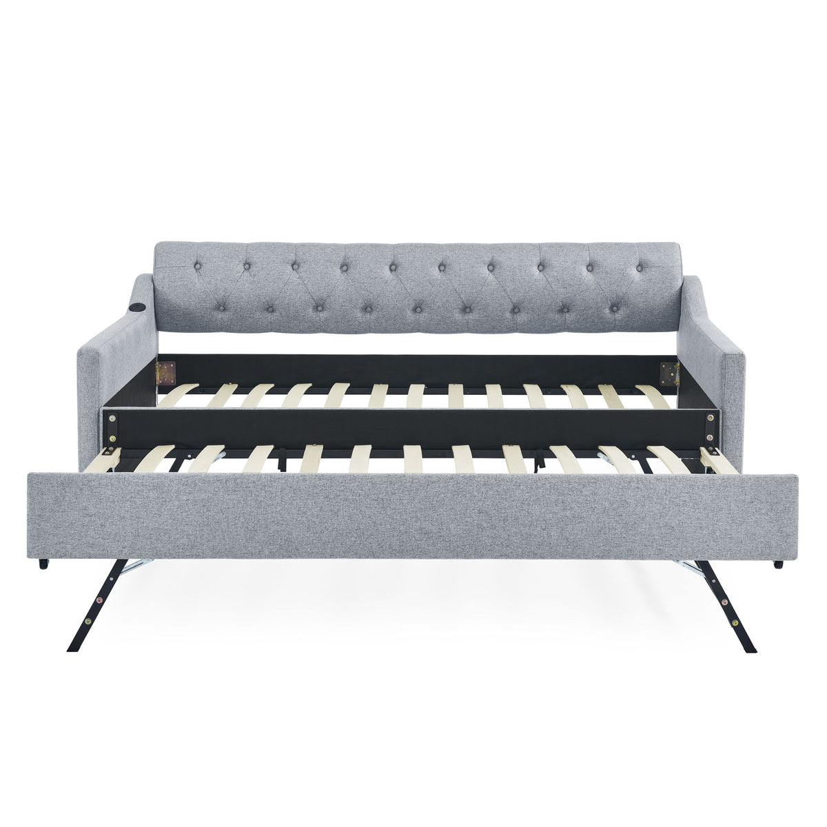 Size Upholstered Daybed With Trundle And USB Charging Armrest