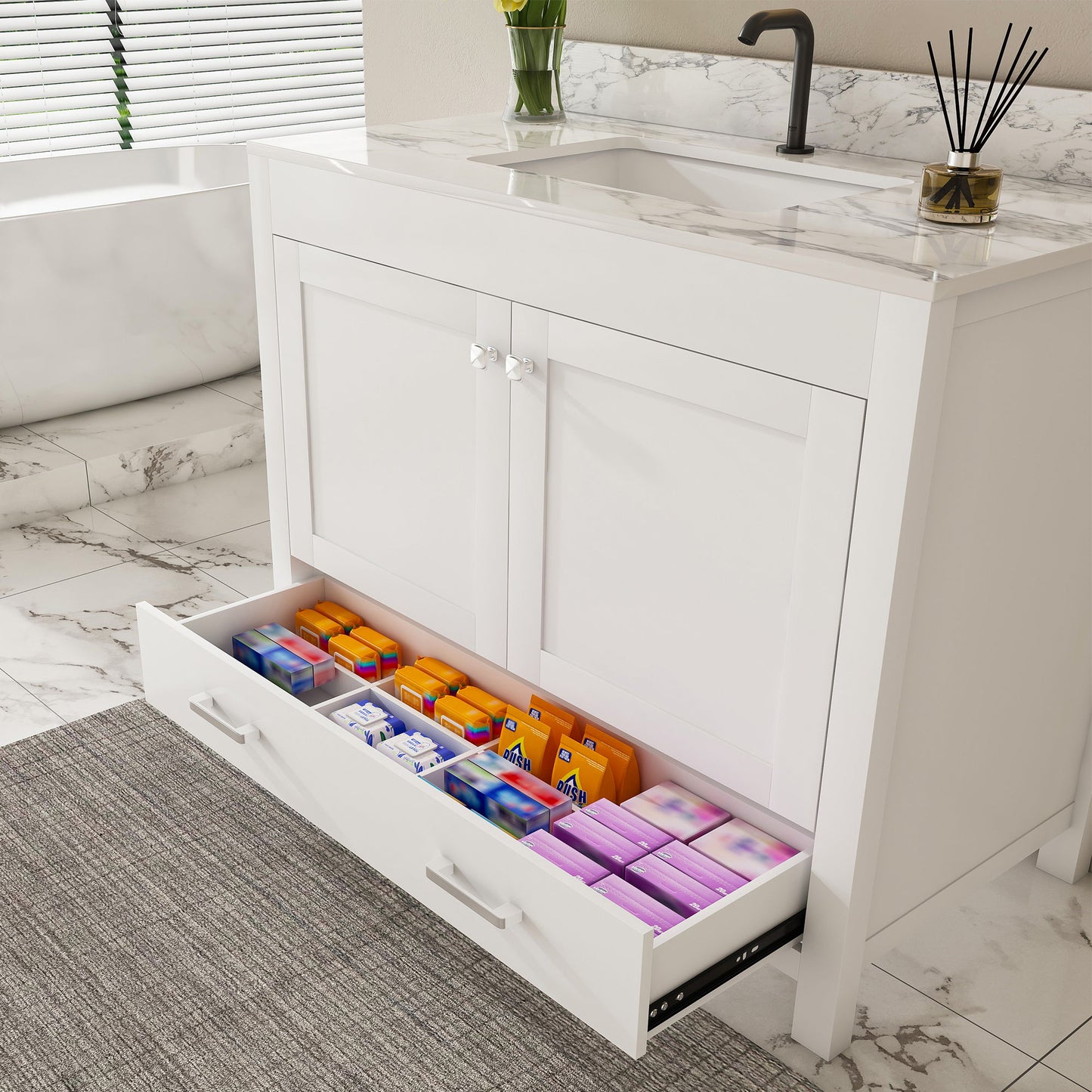 43" Bathroom Vanity, Multi Functional Cabinet - White