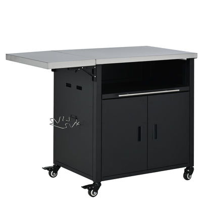 Foldable Outdoor Prep Station BBQ Cart With Trash Rack