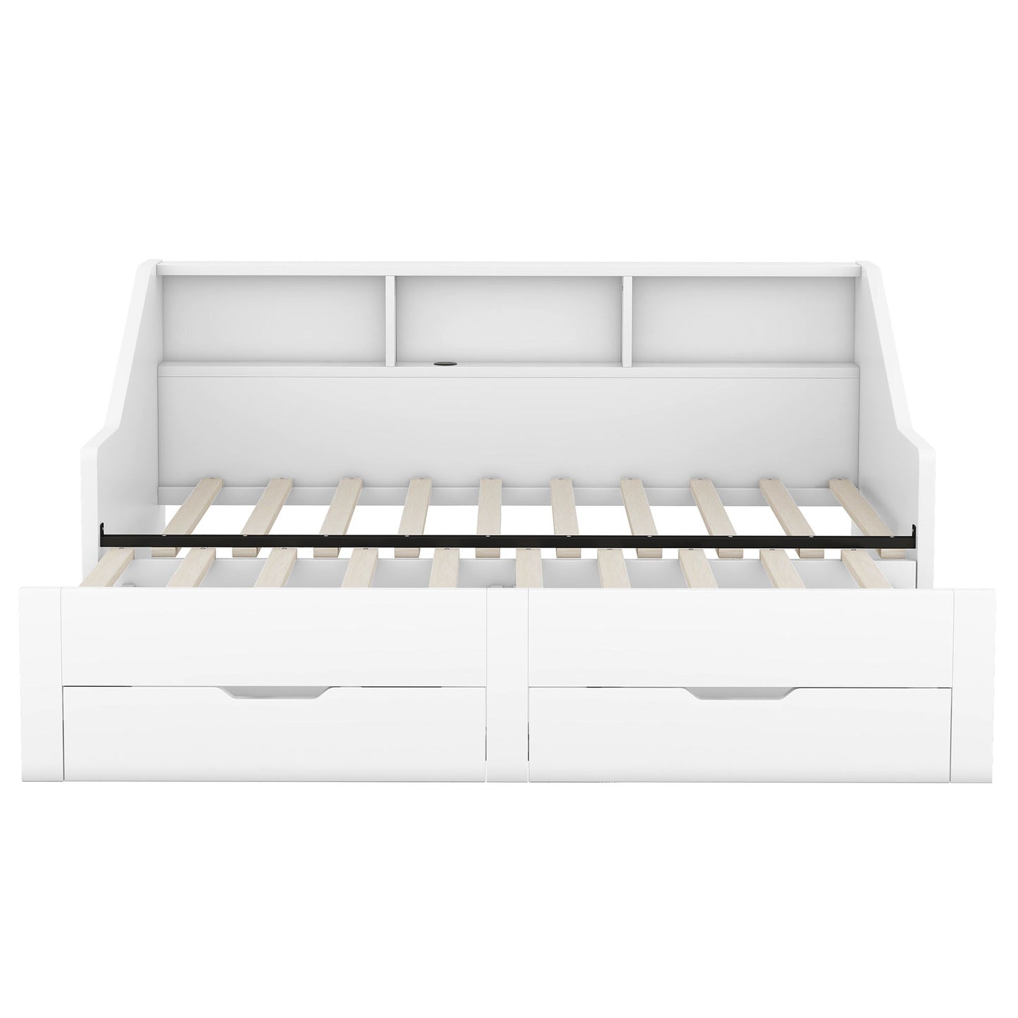 Daybed Frame With Storage Bookcases, 2 Drawers, Charging Station