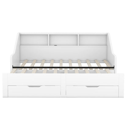 Daybed Frame With Storage Bookcases, 2 Drawers, Charging Station