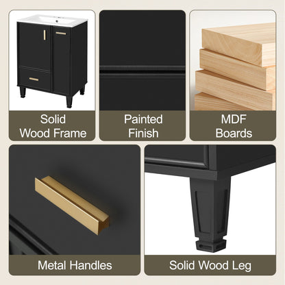 Bathroom Vanity With Sink, Deep Drawer And Pull Out Basket, Rectangular Design - Black