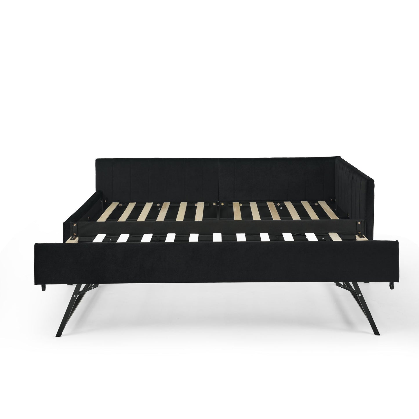 Full Size Upholstered Daybed With Trundle, Tufted Backrest And Armrests - Black