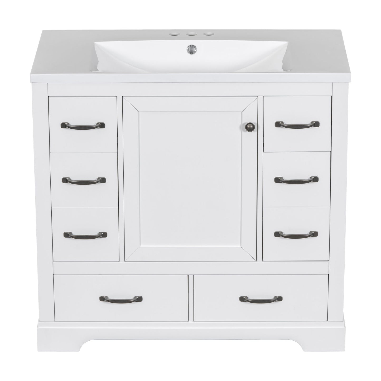 Modern Bathroom Vanity With Sink, 6 Drawers, Adjustable Shelf