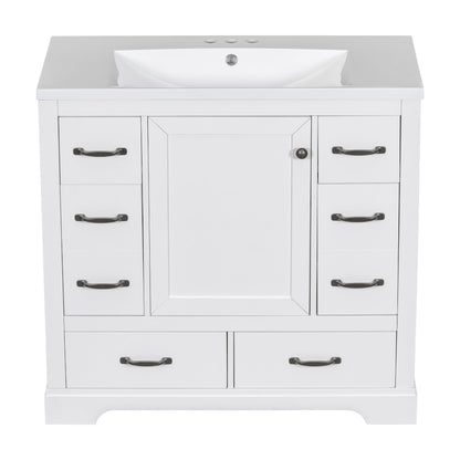 Modern Bathroom Vanity With Sink, 6 Drawers, Adjustable Shelf