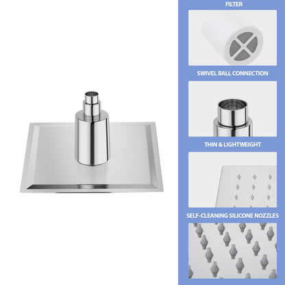 Ultra Thin 8" Square Rain Shower Head 304 Stainless Steel, Wall / Ceiling Mounted