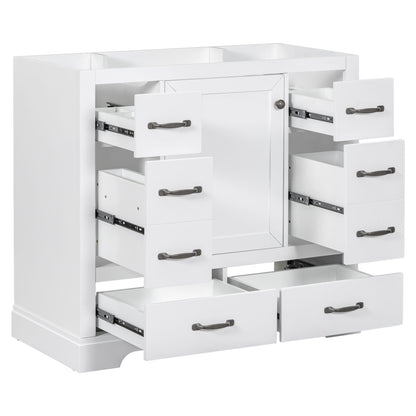Modern Bathroom Vanity Base Only, 6 Drawer Storage With Adjustable Shelf
