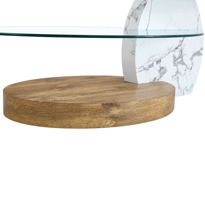 Contemporary Artistic Double Layer Coffee Table, Tempered Glass Top