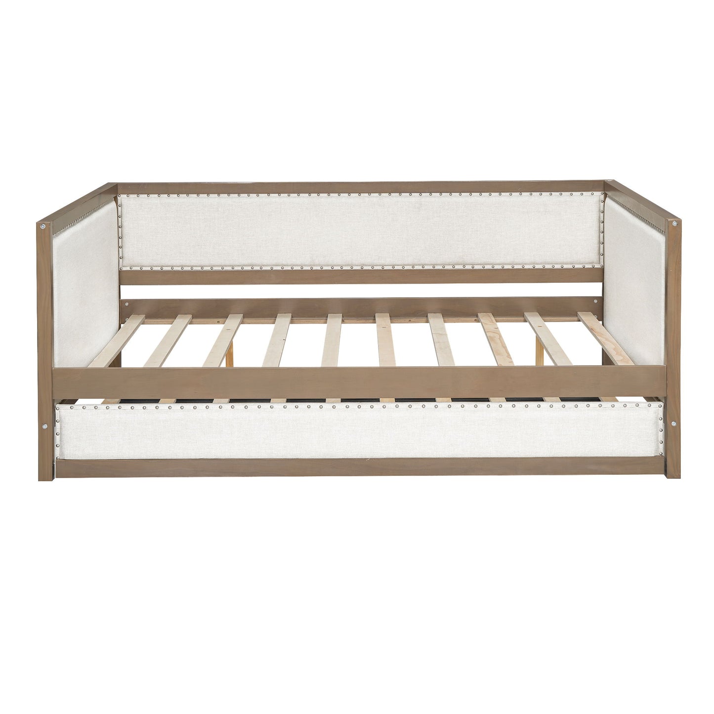 Full Size Daybed With Trundle And Nailhead Decoration - Wood