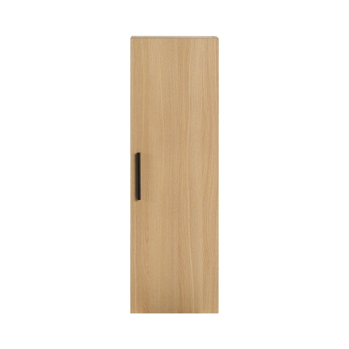 Tall Floating Bathroom Side Cabinet, Wall Mounted Single Door Storage - Light Oak