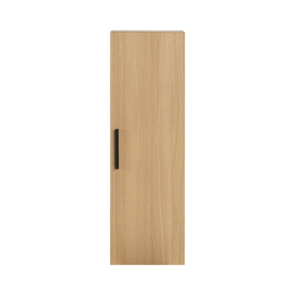 Tall Floating Bathroom Side Cabinet, Wall Mounted Single Door Storage - Light Oak