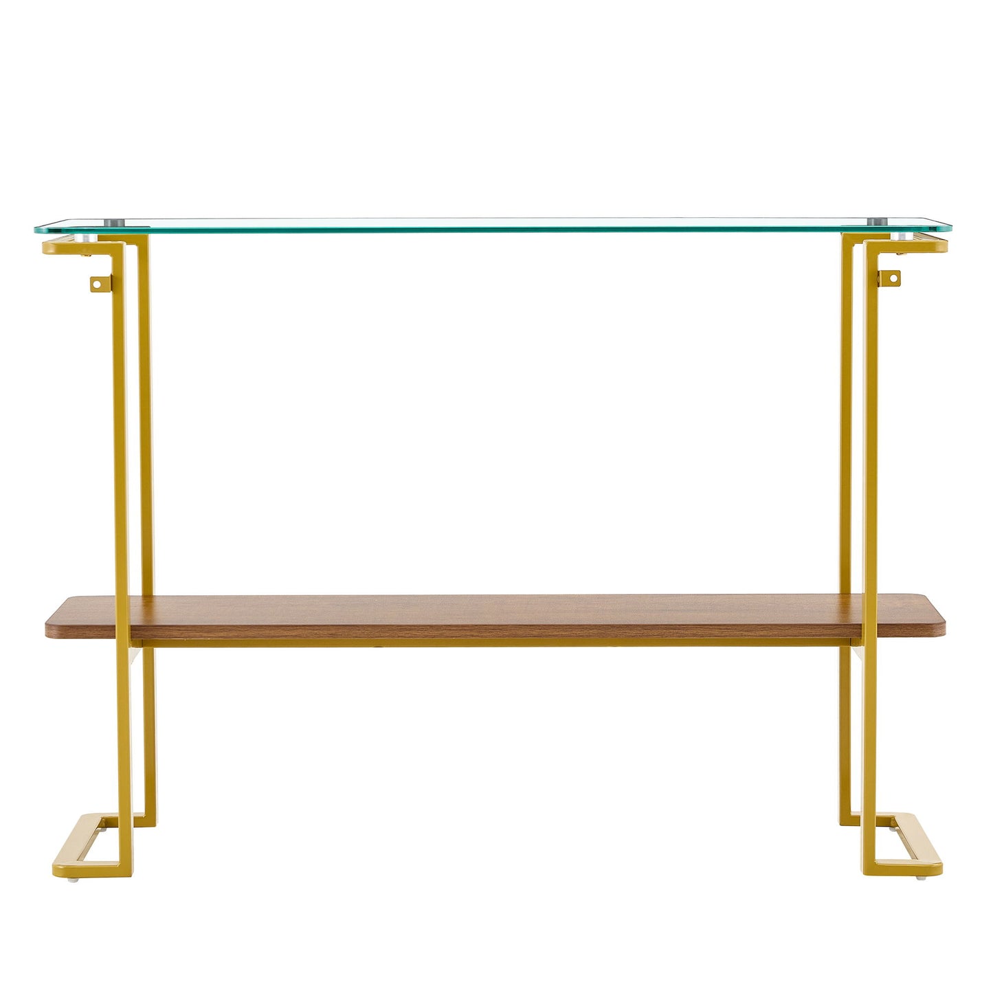 Console Table With Shelf, 2 Tier Living Room - Gold / Walnut