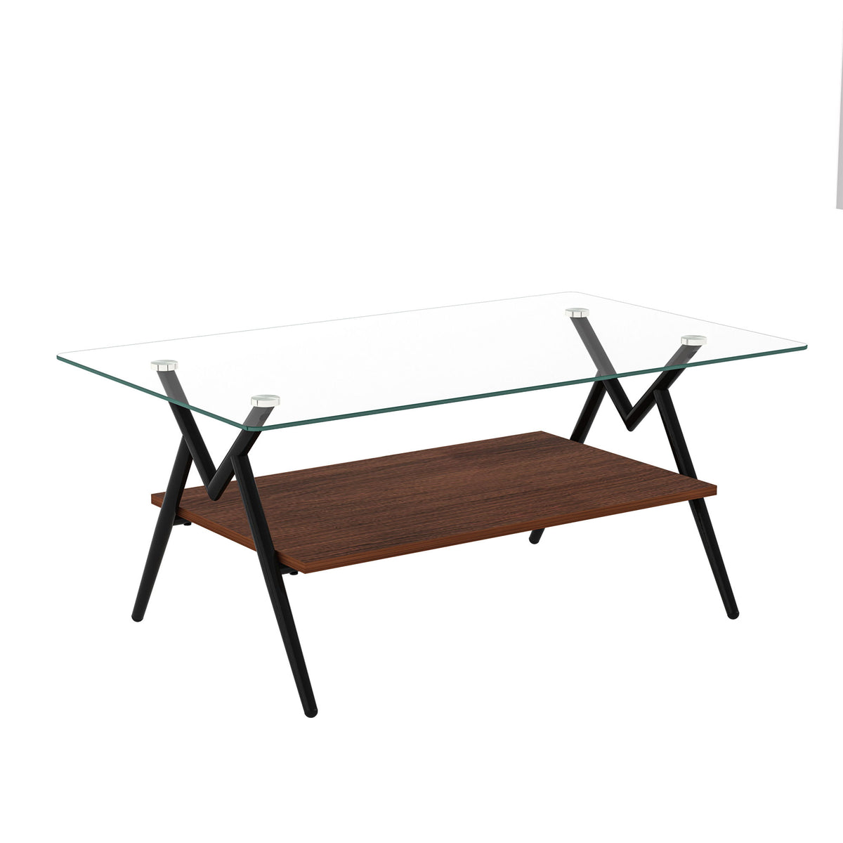 Rectangle Coffee Table With Tempered Glass Top And Shelf