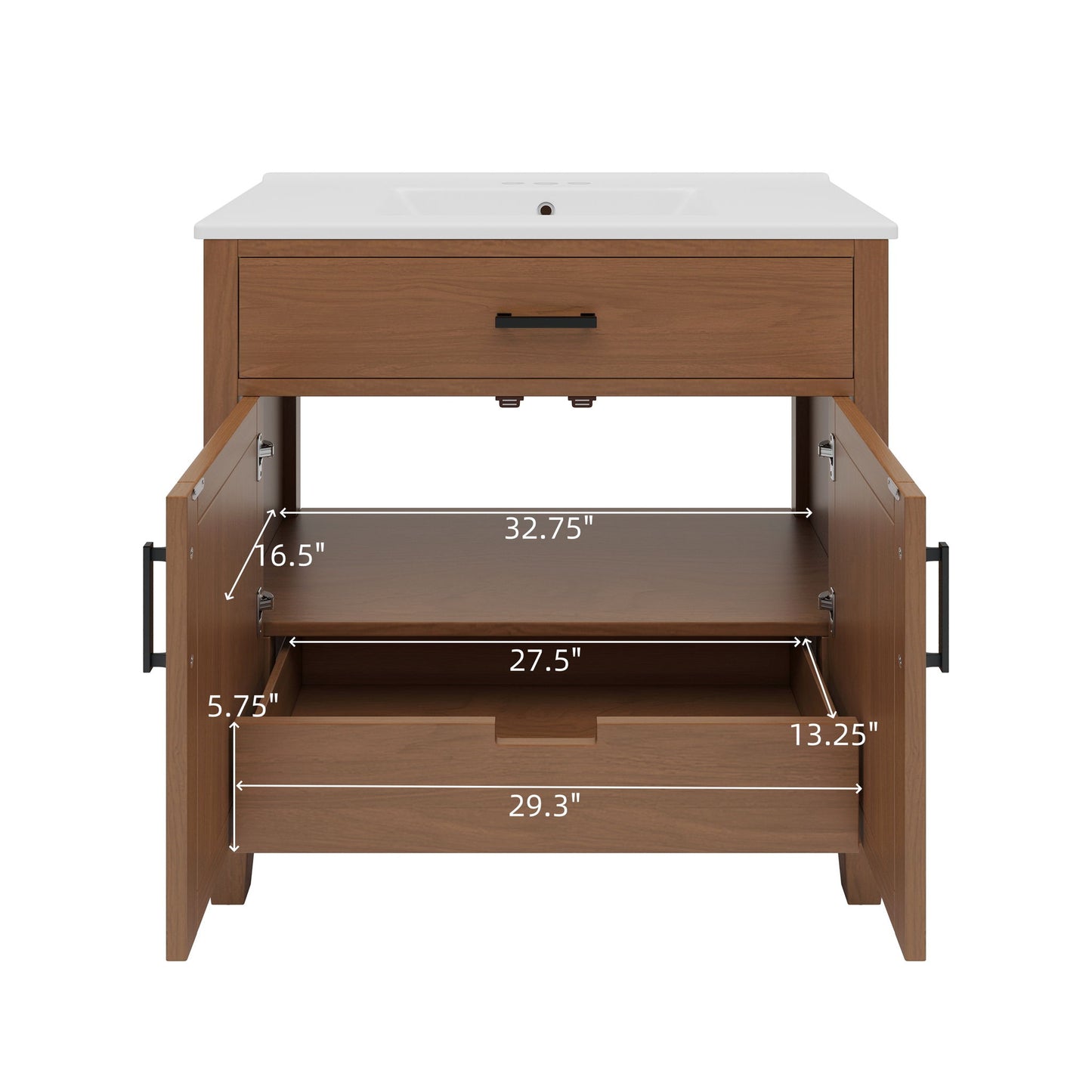 Bathroom Vanity With Ceramic Sink, Modern Free Standing Cabinet With Soft Close Drawers