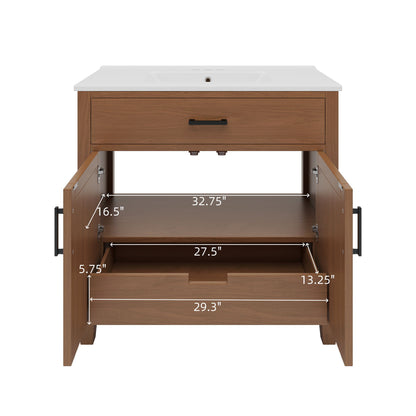 Bathroom Vanity With Ceramic Sink, Modern Free Standing Cabinet With Soft Close Drawers