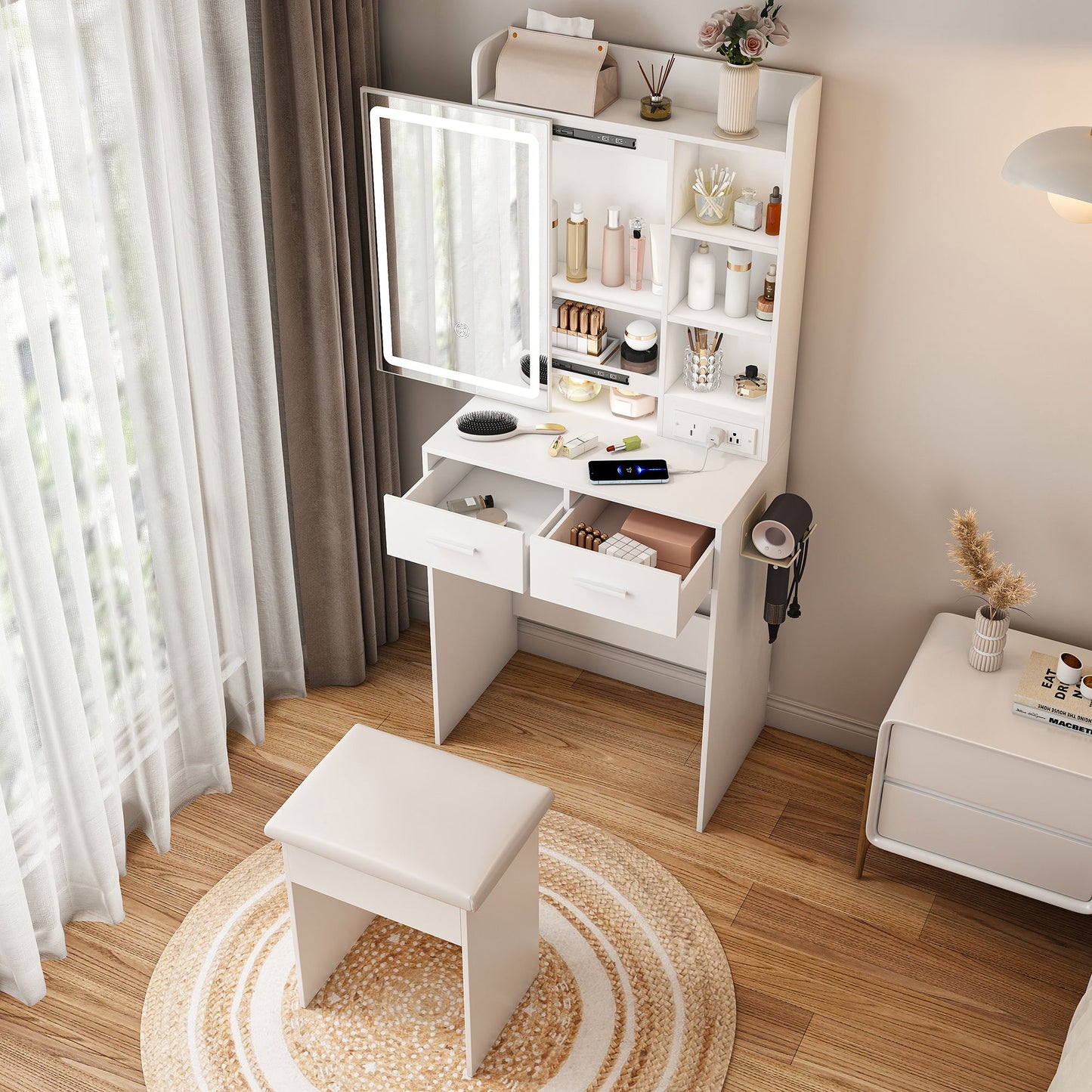 Small Makeup Vanity Desk With Adjustable LED Lights