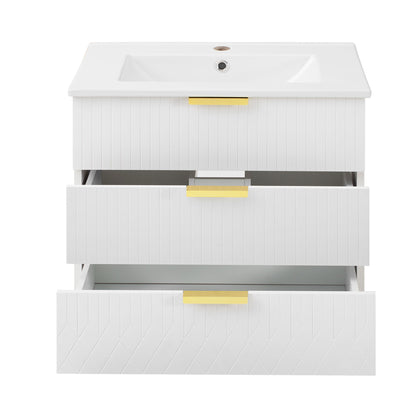 Wall Mounted Floating Cabinet With Double Drawer, Rectangular Sink