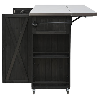 Outdoor Kitchen Island With Stainless Steel Top, Ample Storage Space, Towel And Spice Racks And A Bottle Opener