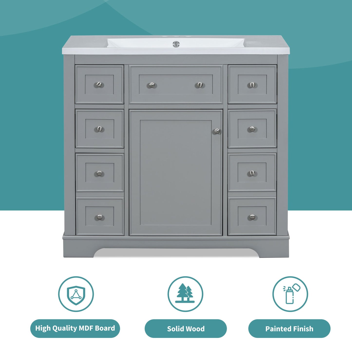 Modern Bathroom Vanity Base Only With 1 Cabinet And 6 Drawers
