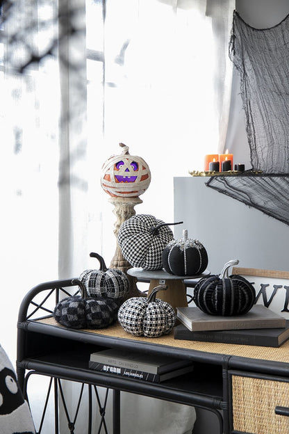 Light Plaid Pumpkin, For Holiday Halloween Decor - Black / White