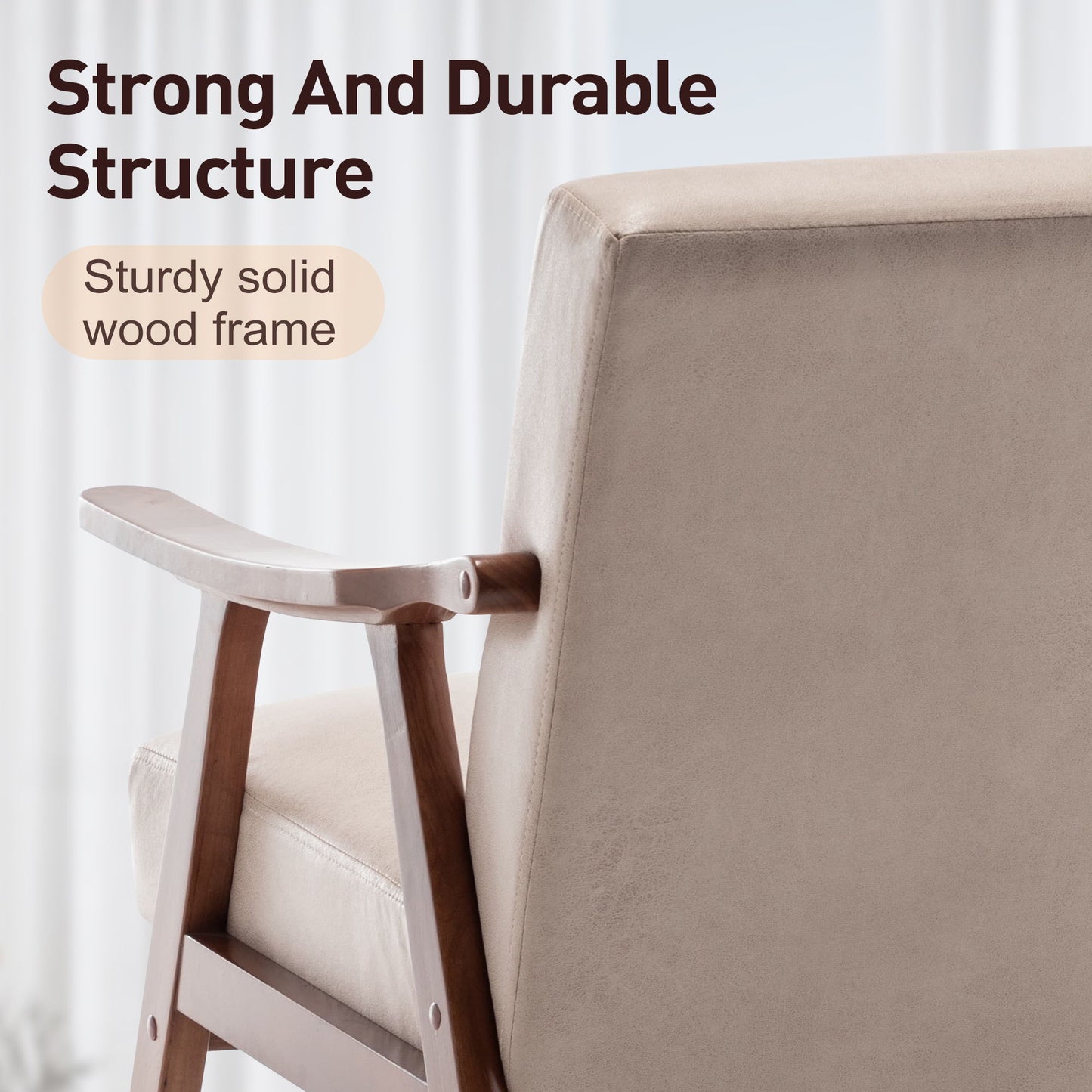 Mid Century Modern Accent Chair With Solid Wood Frame And Extra Thick Backrest