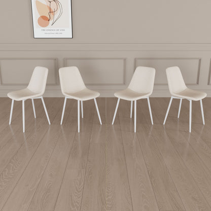 Modern Kitchen Dining Chairs (Set of 4) With Linen Padding And Sturdy Metal Legs - Beige