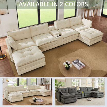 Oversized Modular Sectional Sofa With Multi Functional Console