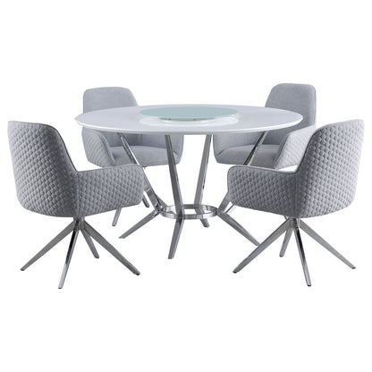 Anchor - 5 Piece Round Dining Table Set With Swivel Chairs - Gloss White