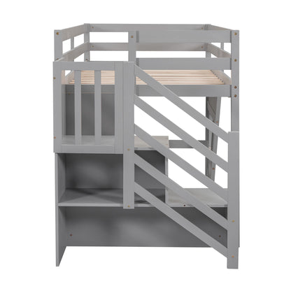 Loft Bed With Storage Staircase, Window & LED Light