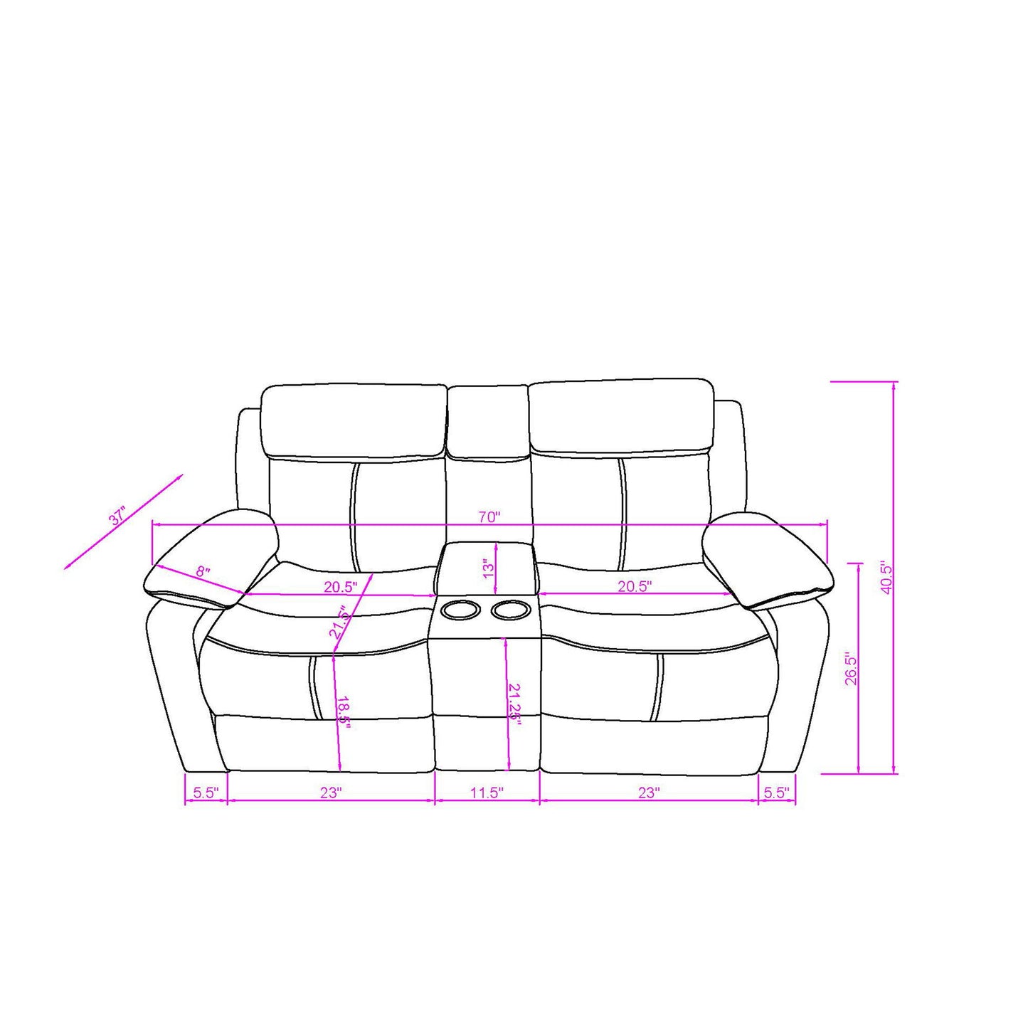 Blanche - Reclining Set With LED Lights, Speaker