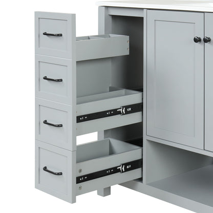 Bathroom Vanity With Sink Top, Bathroom Vanity Cabinet With 2 Doors And 2 Drawers, Open Shelf