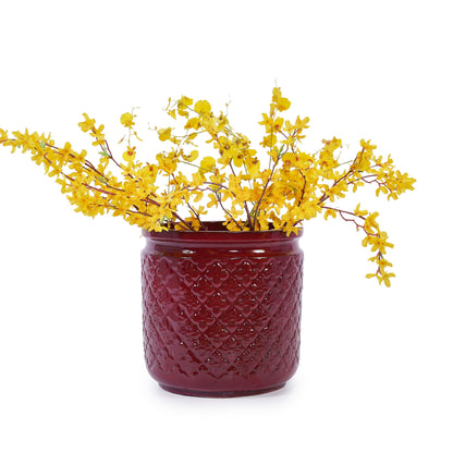 3 Pieces Ceramic Flowerpot, Planter For Patio & Garden Or Windowsills - Bean Paste Red