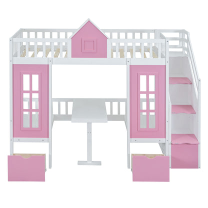 Twin Over Twin Bunk Bed With Changeable Table, Bunk Bed Turn Into Upper Bed And Down Desk