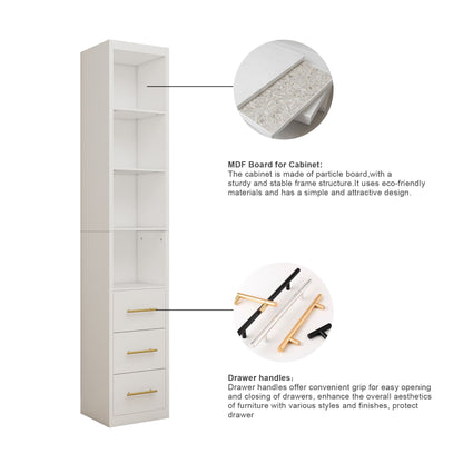 Rectangular Side Storage Cabinet With 3 Drawers For Bedroom - White