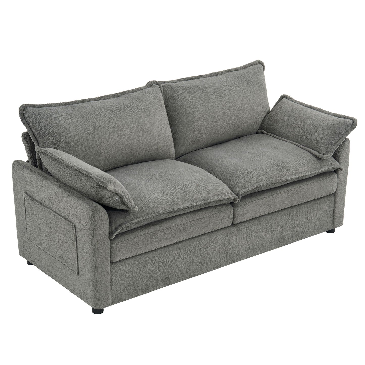 Modern Loveseat Sofa, Upholstered Couch With Side Storage Pockets