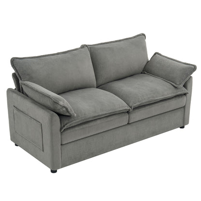 Modern Loveseat Sofa, Upholstered Couch With Side Storage Pockets