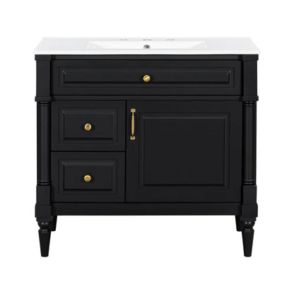 Freestanding Bathroom Vanity With Sink, Adjustable Shelf, Flip Drawer