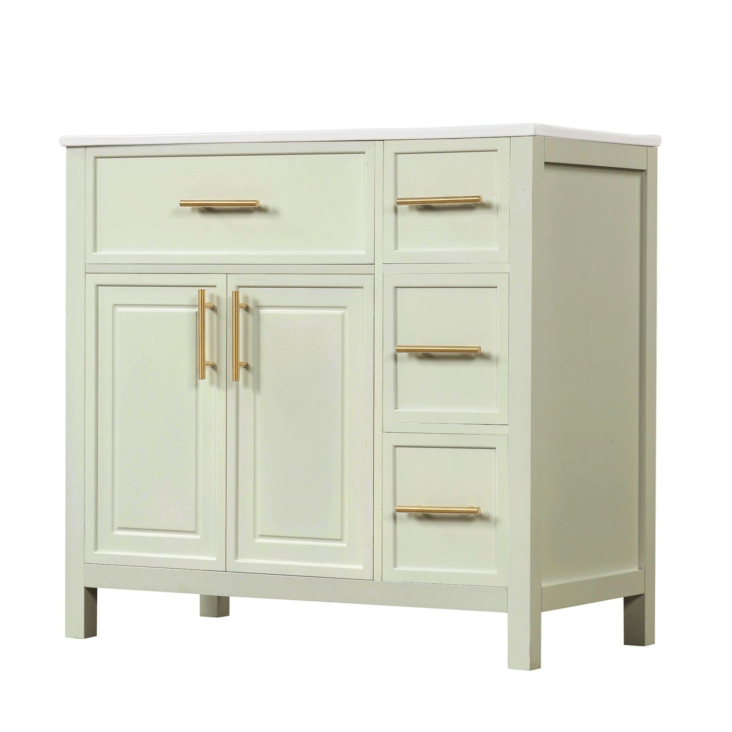 36" Bathroom Vanity With Sink, 2 Doors, 3 Drawers, Rectangular - White
