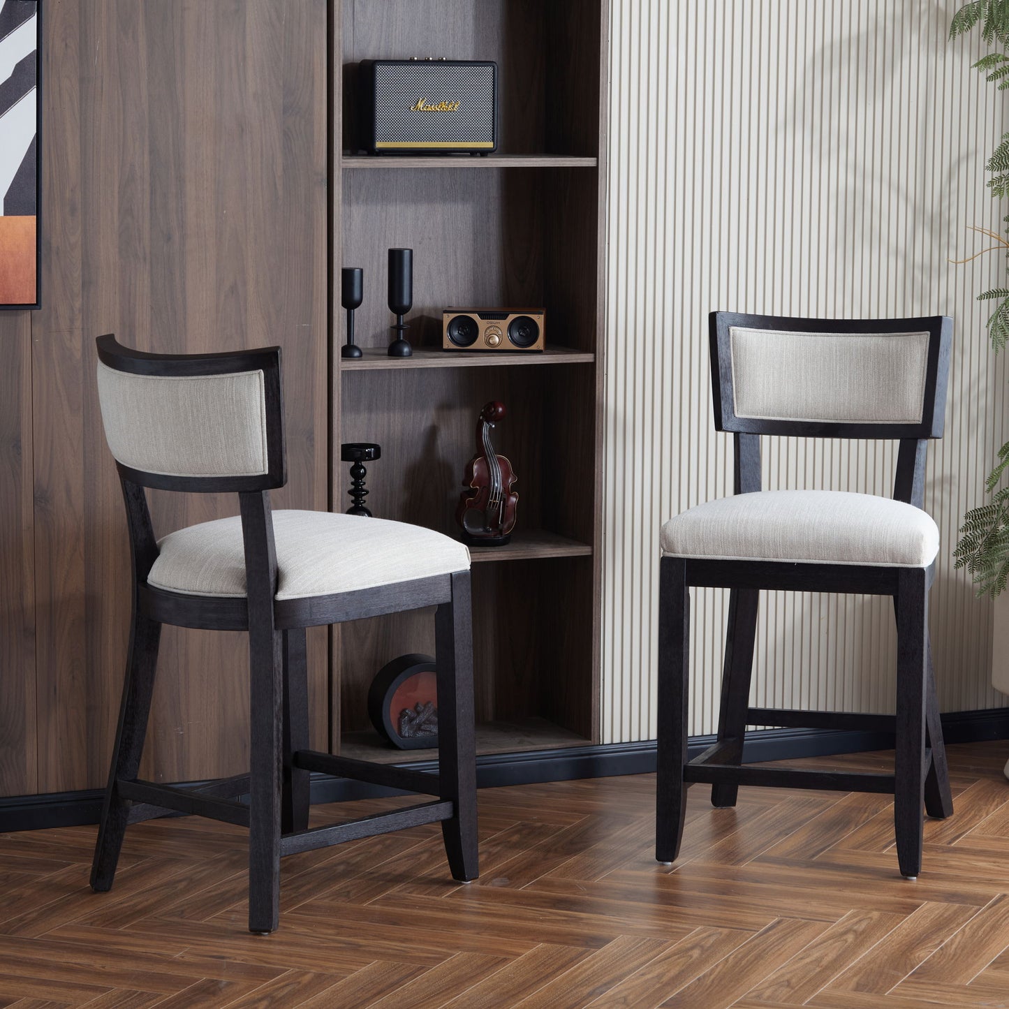 Upholstered Counter Height Bar Stools With Comfy Back (Set of 2)