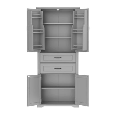 Multi Functional Storage Cabinet With Adjustable Shelves, 2 Drawers, Door Shelves