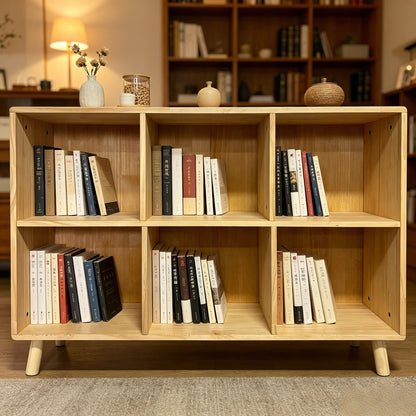 6 Cube Storage Shelf, Freestanding Open Bookcase With Legs Cubby Organizer For Living Room - Natural Wood