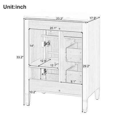 Bathroom Vanity With Sink, Flip Drawer, 2 Drawers, Adjustable Shelf