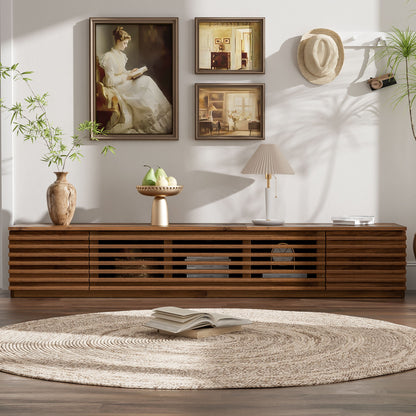 TV Stand For TVs, Entertainment Center With Cable Management And Soft Closing Hinges - Walnut