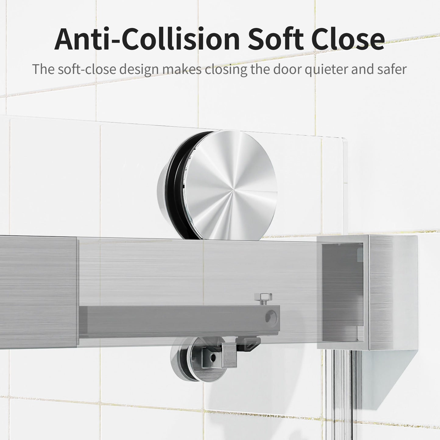 Frameless Single Sliding Soft Close Shower Doors, 3 / 8" Tempered Glass Reversible Installatio