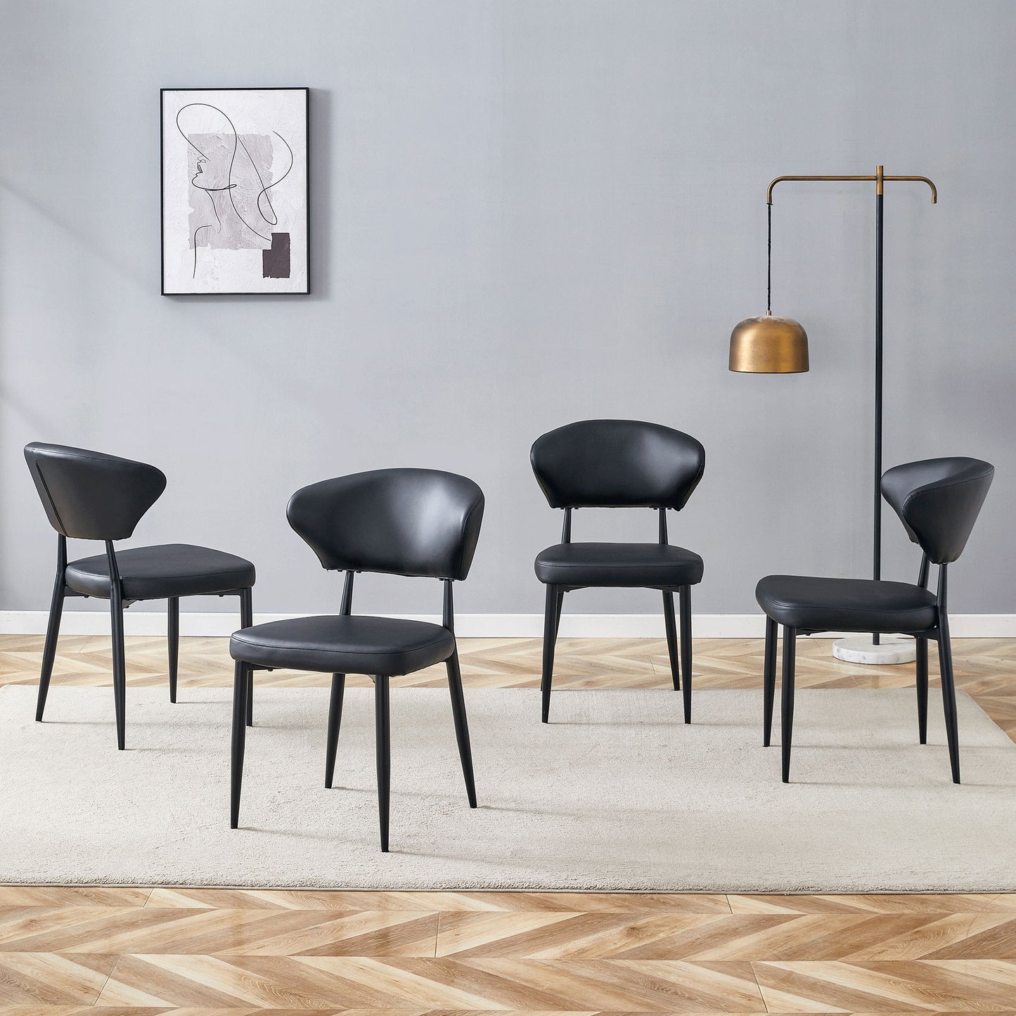 Minimalist Ergonomic Dining Chair With Curved Backres (Set of 4)