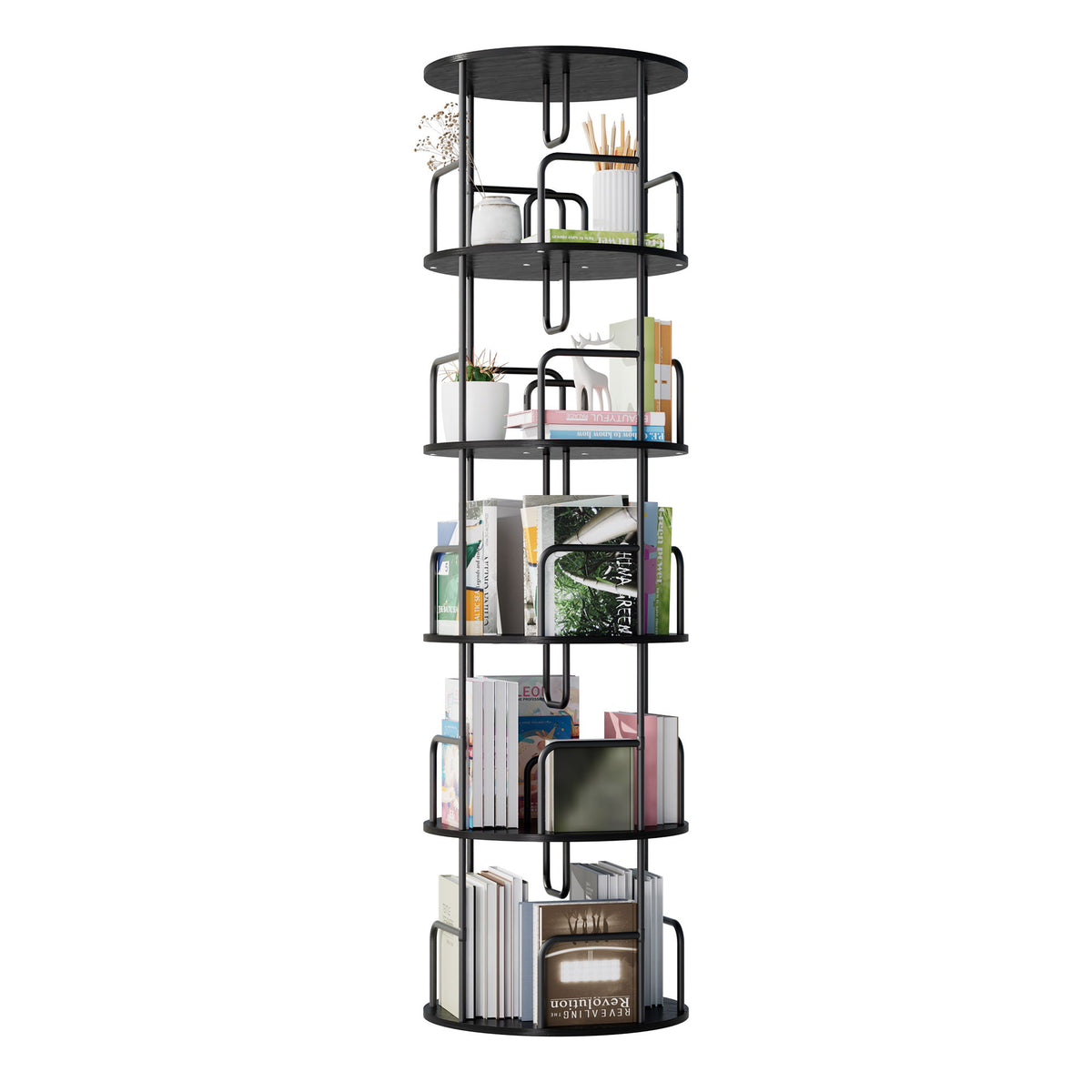 Rotating Bookshelf Tower 5 Tier Spinning 360 Degree Revolving Storage Shelf