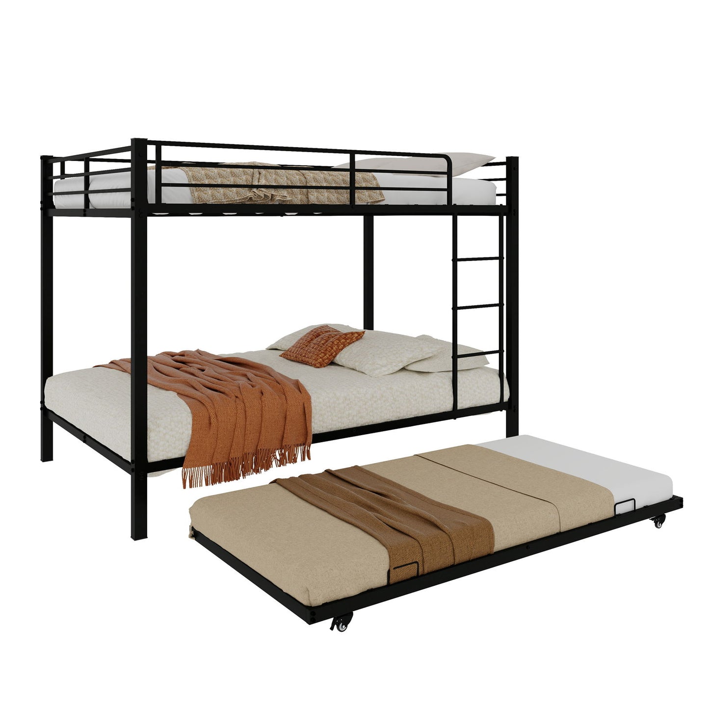 Bunk Bed For Kids, Convertible Frame With Ladders & Guardrail